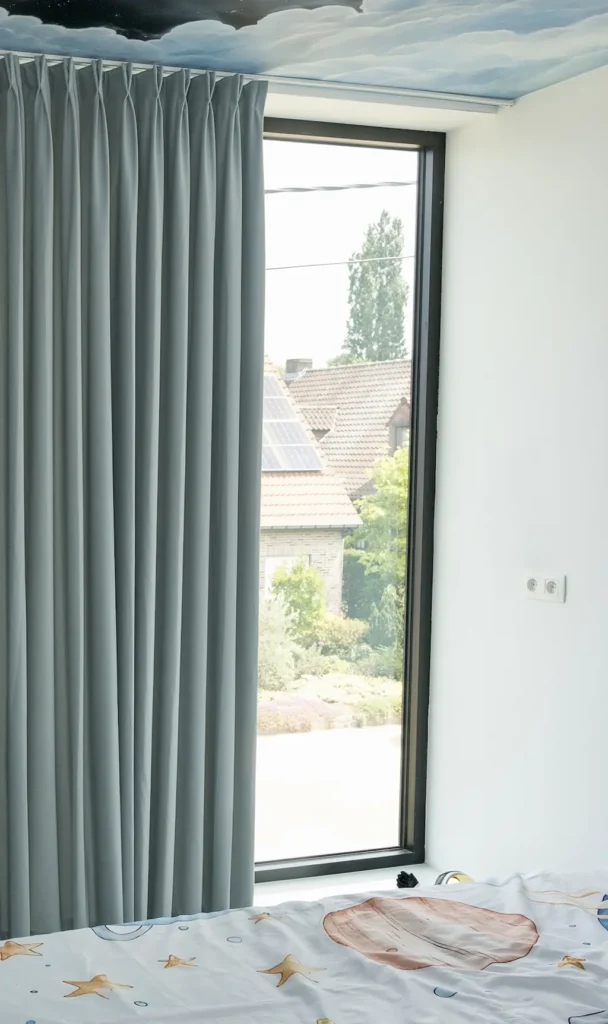 Blue velvet curtain curtain boutique client home photo mechelen